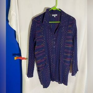 Habitat Crinkle Button Tunic Shirt Women’s Large Blue Purple Multicolor